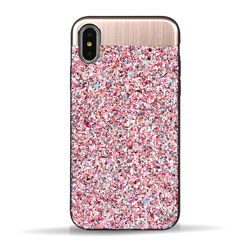 iPHONE X (Ten) Sparkling Glitter Chrome Fancy Case with Metal Plate (Pink)
